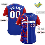 Custom Royal Red Split Personalized Graffiti Raglan Sleeve Authentic Baseball Jersey