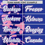 Custom Royal Light Pink Split Personalized Graffiti Raglan Sleeve Authentic Baseball Jersey