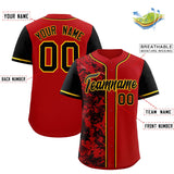 Custom Red Black Split Personalized Graffiti Raglan Sleeve Authentic Baseball Jersey