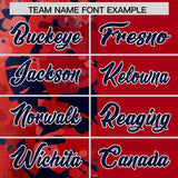 Custom Red Navy Split Personalized Graffiti Raglan Sleeve Authentic Baseball Jersey