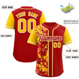 Custom Red Yellow Split Personalized Graffiti Raglan Sleeve Authentic Baseball Jersey