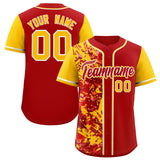 Custom Red Yellow Split Personalized Graffiti Raglan Sleeve Authentic Baseball Jersey