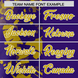 Custom Purple Old Gold Split Personalized Graffiti Raglan Sleeve Authentic Baseball Jersey