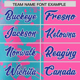 Custom Pink Sky Blue Split Personalized Graffiti Raglan Sleeve Authentic Baseball Jersey