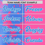 Custom Pink Powder Blue Split Personalized Graffiti Raglan Sleeve Authentic Baseball Jersey
