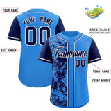 Custom Blue Navy Split Personalized Graffiti Raglan Sleeve Authentic Baseball Jersey