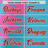 Custom Sky Blue Pink Split Personalized Graffiti Raglan Sleeve Authentic Baseball Jersey