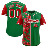 Custom Green Red Split Personalized Graffiti Raglan Sleeve Authentic Baseball Jersey