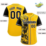 Custom Yellow Black Split Personalized Graffiti Raglan Sleeve Authentic Baseball Jersey