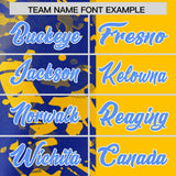 Custom Yellow Royal Split Personalized Graffiti Raglan Sleeve Authentic Baseball Jersey