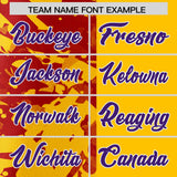 Custom Yellow Red Split Personalized Graffiti Raglan Sleeve Authentic Baseball Jersey