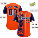 Custom Orange Navy Split Personalized Graffiti Raglan Sleeve Authentic Baseball Jersey