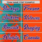 Custom Orange Aqua Split Personalized Graffiti Raglan Sleeve Authentic Baseball Jersey