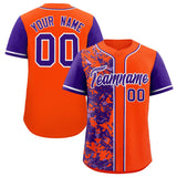 Custom Orange Purple Split Personalized Graffiti Raglan Sleeve Authentic Baseball Jersey