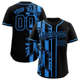 Custom Black Powder Blue Split Fashion Coconut Tree Design Authentic Baseball Jersey