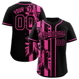 Custom Black Pink Split Fashion Coconut Tree Design Authentic Baseball Jersey