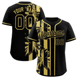 Custom Black Old Gold Split Fashion Coconut Tree Design Authentic Baseball Jersey