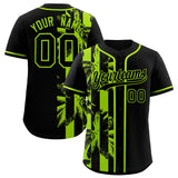 Custom Black Neon Green Split Fashion Coconut Tree Design Authentic Baseball Jersey