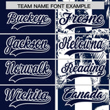 Custom Navy White Split Fashion Coconut Tree Design Authentic Baseball Jersey