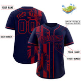 Custom Navy Red Split Fashion Coconut Tree Design Authentic Baseball Jersey