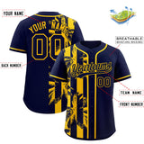 Custom Navy Yellow Split Fashion Coconut Tree Design Authentic Baseball Jersey
