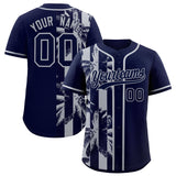 Custom Navy Gray Split Fashion Coconut Tree Design Authentic Baseball Jersey
