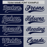 Custom Navy Gray Split Fashion Coconut Tree Design Authentic Baseball Jersey