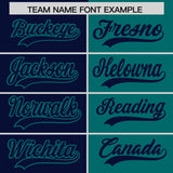 Custom Navy Aqua Split Fashion Coconut Tree Design Authentic Baseball Jersey