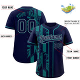 Custom Navy Aqua Split Fashion Coconut Tree Design Authentic Baseball Jersey