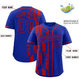 Custom Royal Red Split Fashion Coconut Tree Design Authentic Baseball Jersey