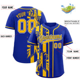 Custom Royal Yellow Split Fashion Coconut Tree Design Authentic Baseball Jersey