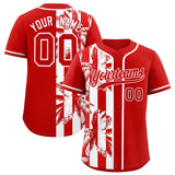Custom Red White Split Fashion Coconut Tree Design Authentic Baseball Jersey