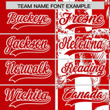 Custom Red White Split Fashion Coconut Tree Design Authentic Baseball Jersey