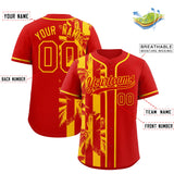 Custom Red Yellow Split Fashion Coconut Tree Design Authentic Baseball Jersey