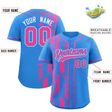 Custom Powder Blue Pink Split Fashion Coconut Tree Design Authentic Baseball Jersey
