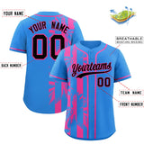 Custom Powder Blue Pink Split Fashion Coconut Tree Design Authentic Baseball Jersey