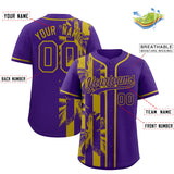 Custom Purple Old Gold Split Fashion Coconut Tree Design Authentic Baseball Jersey