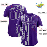 Custom Purple Gray Split Fashion Coconut Tree Design Authentic Baseball Jersey