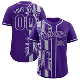 Custom Purple Gray Split Fashion Coconut Tree Design Authentic Baseball Jersey