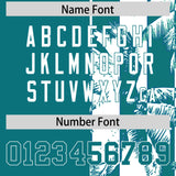 Custom Aqua White Split Fashion Coconut Tree Design Authentic Baseball Jersey