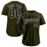 Custom Olive Black Split Fashion Coconut Tree Design Authentic Baseball Jersey