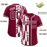Custom Crimson White Split Fashion Coconut Tree Design Authentic Baseball Jersey