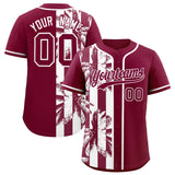 Custom Crimson White Split Fashion Coconut Tree Design Authentic Baseball Jersey