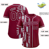 Custom Crimson Gray Split Fashion Coconut Tree Design Authentic Baseball Jersey