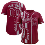 Custom Crimson Gray Split Fashion Coconut Tree Design Authentic Baseball Jersey