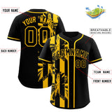 Custom Black Yellow Split Fashion Coconut Tree Design Authentic Baseball Jersey