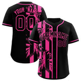 Custom Black Pink Split Fashion Coconut Tree Design Authentic Baseball Jersey