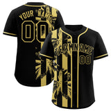 Custom Black Old Gold Split Fashion Coconut Tree Design Authentic Baseball Jersey