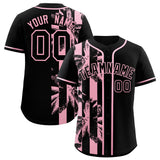 Custom Black Light Pink Split Fashion Coconut Tree Design Authentic Baseball Jersey