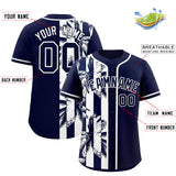 Custom Navy White Split Fashion Coconut Tree Design Authentic Baseball Jersey